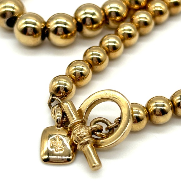 NWT Ralph Lauren Dangle Earrings & Gold Tone Graduated Bead Toggle Necklace 17" - Picture 11 of 15